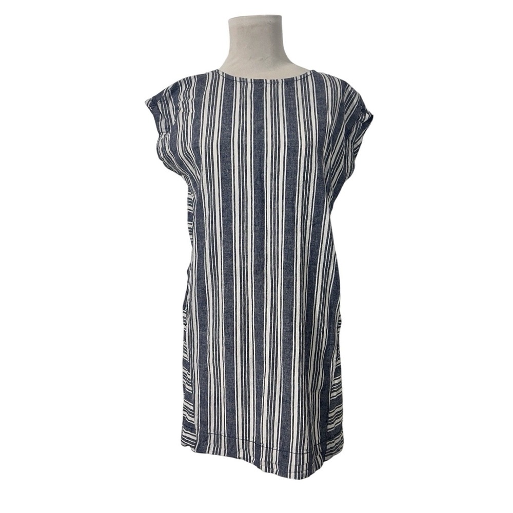 Peyton & Parker Womens Blue White Striped Linen Blend Button Back Dress‎ Medium